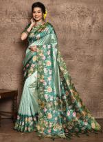 Tussar Silk Pista Green Traditional Wear Digital Printed Saree